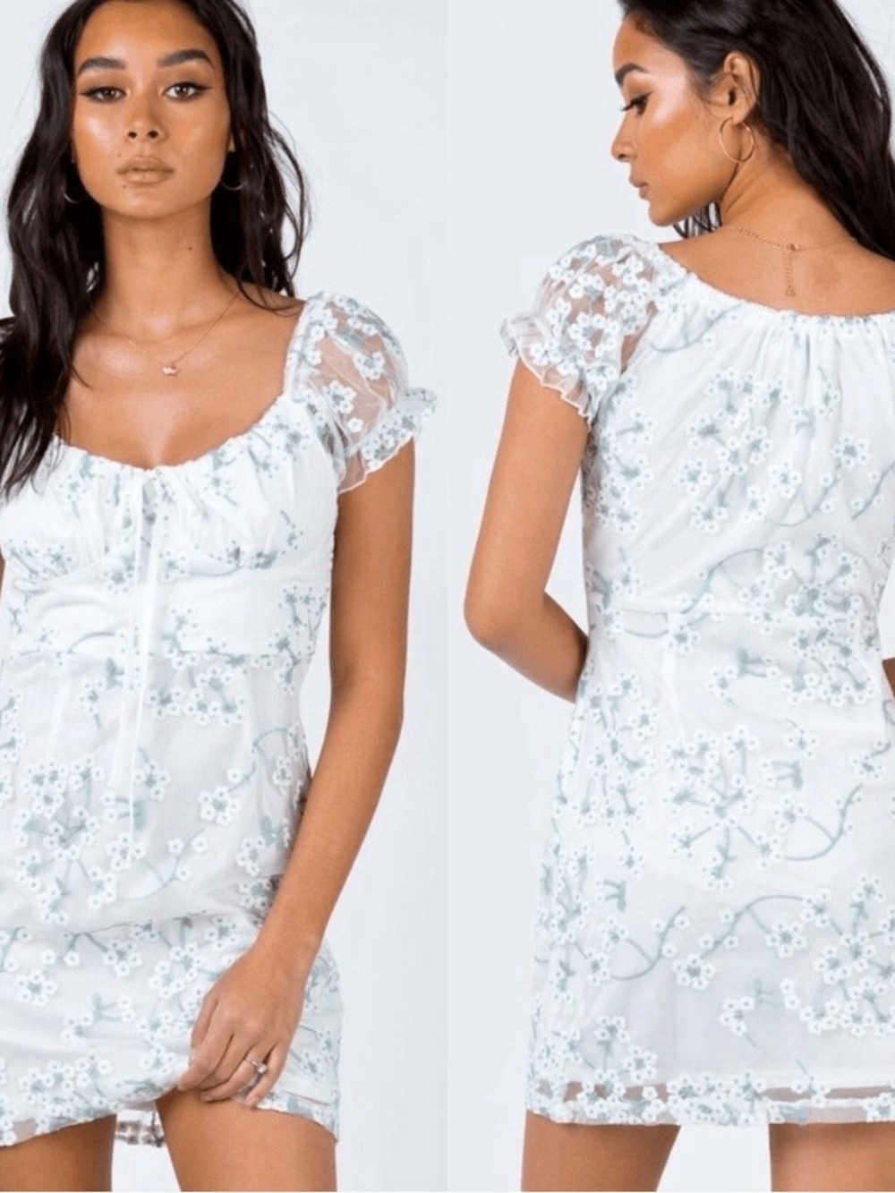 Princess Polly Caleigh white floral embroidered mini dress Size 6 Nwt